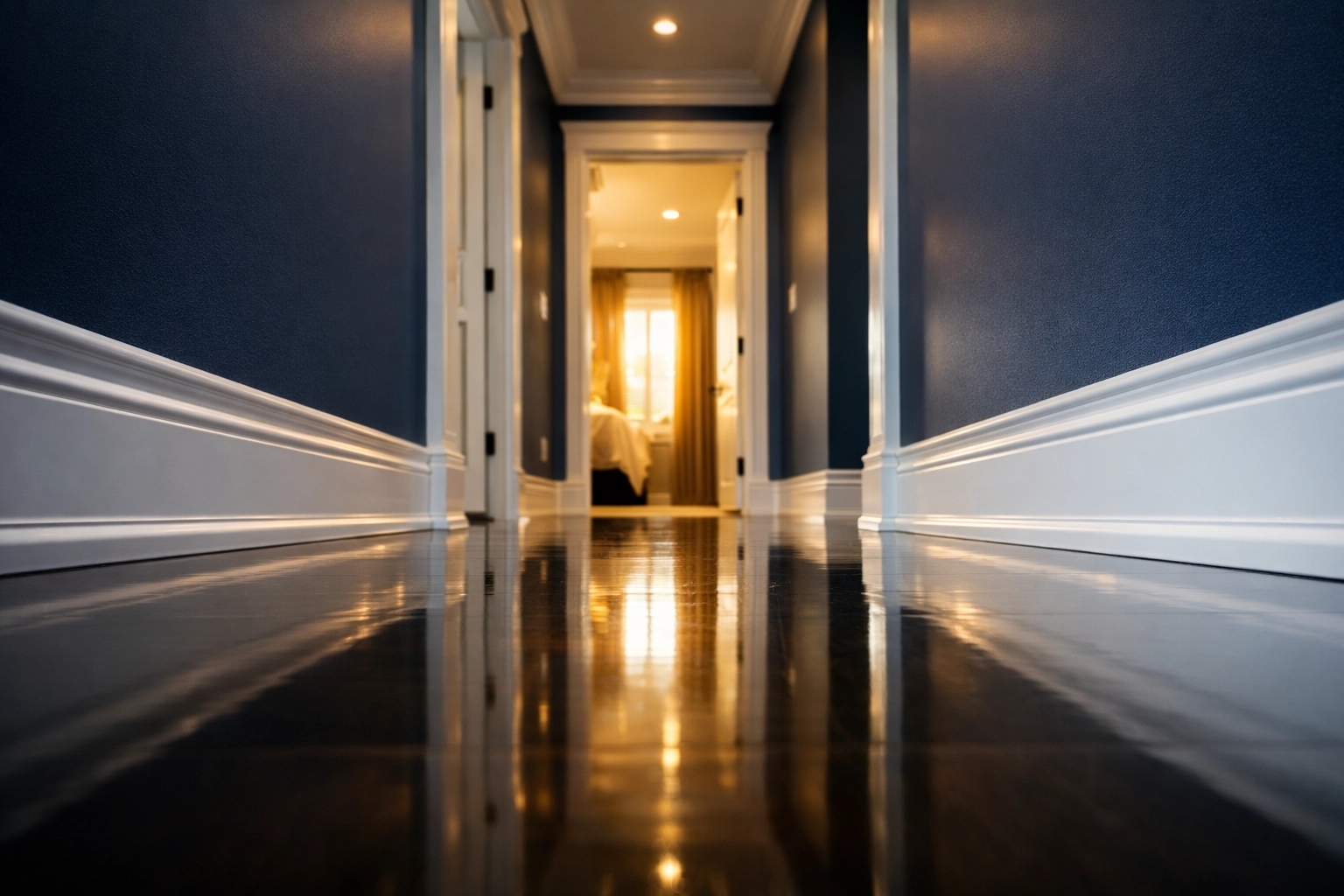 Spotless empty hallway and clean baseboards after completing a professional move out cleaning service.