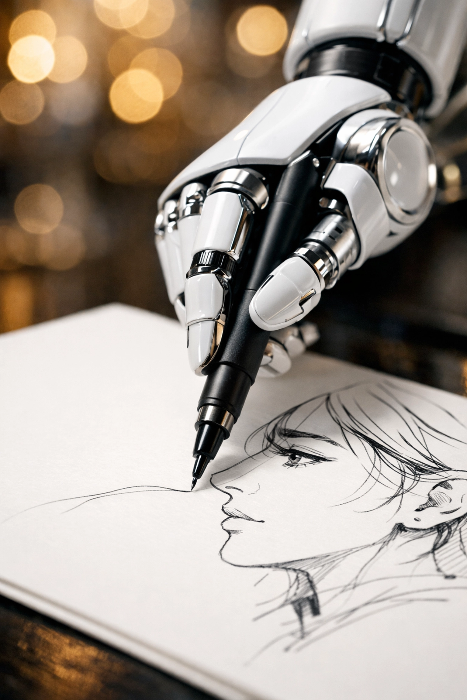 AI sketchbot rental machine drawing a high-quality hand-drawn style portrait for event guests.