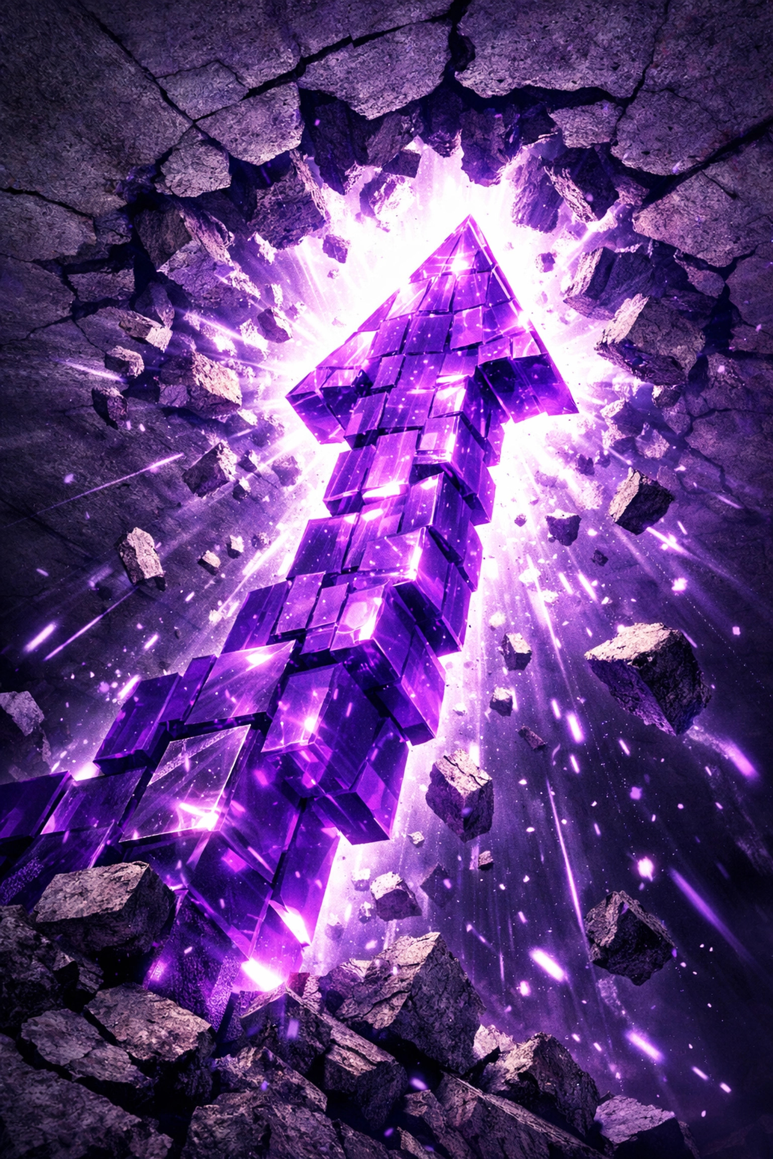 A glowing purple upward arrow symbolizing business growth and improved AI operational efficiency.