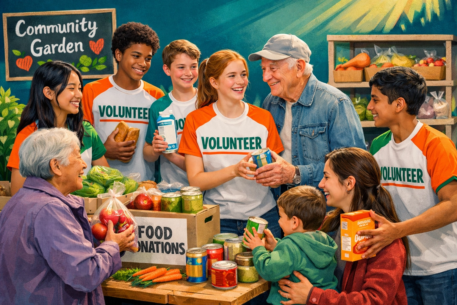 Group of diverse teenagers volunteering together at community service project