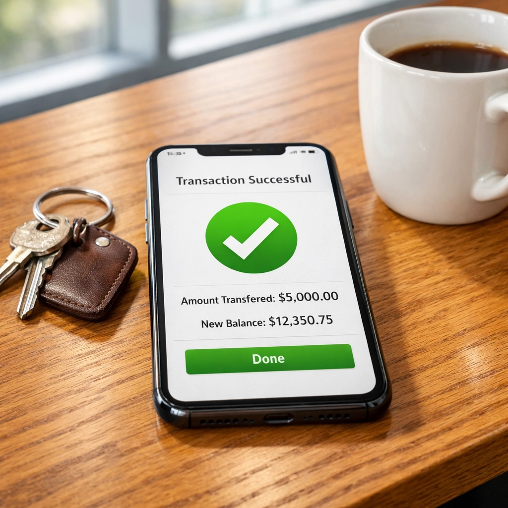 Smartphone showing a successful digital insurance payment for immediate disaster recovery.