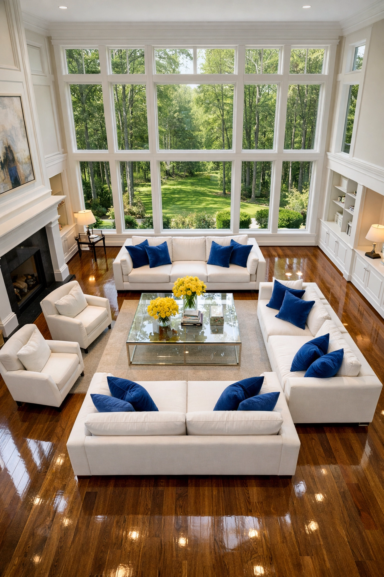 A pristine luxury estate living room after professional residential cleaning Massachusetts in Dover.