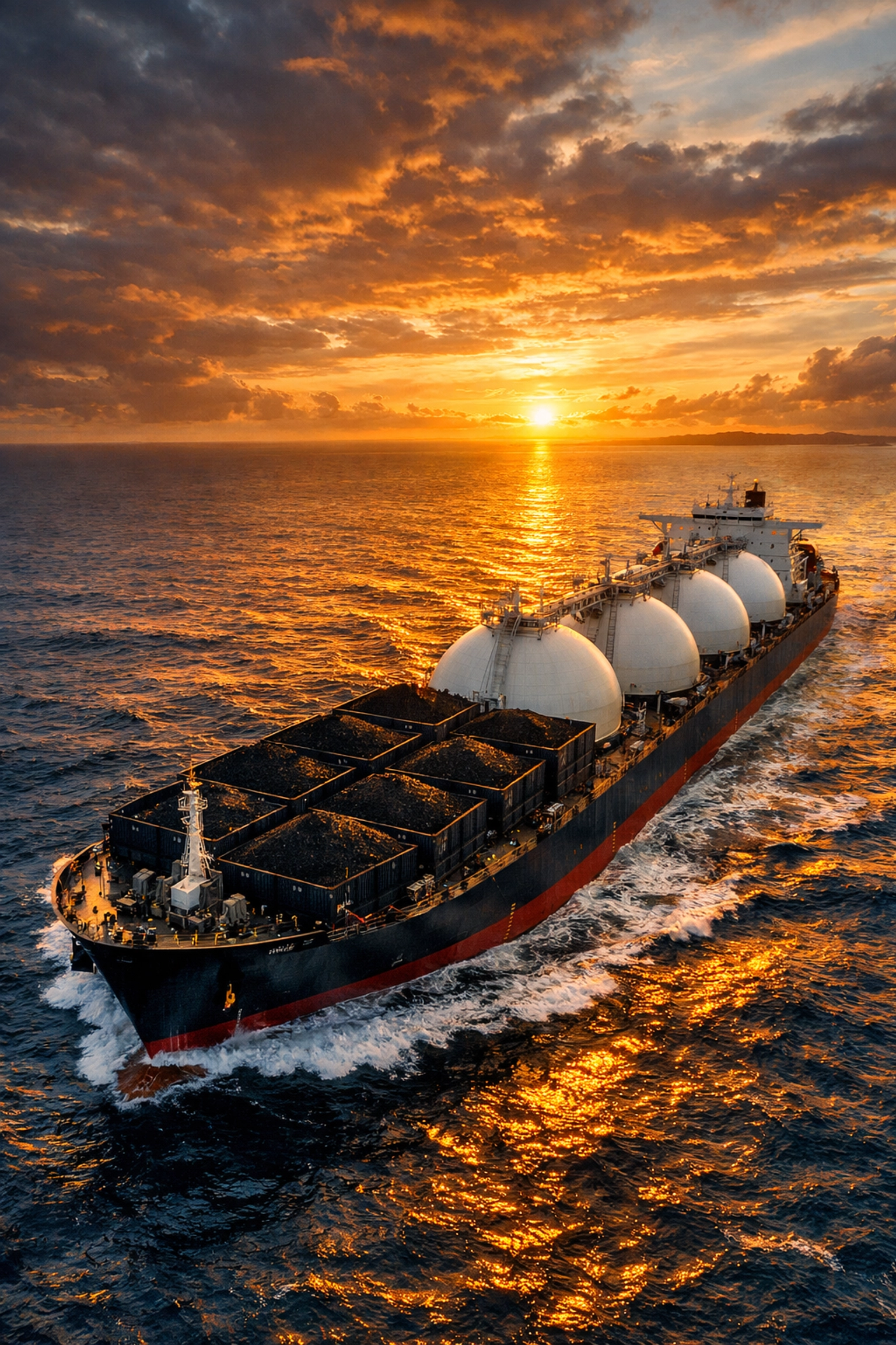 Container ship transporting U.S. coal and LNG across Pacific Ocean amid trade tensions