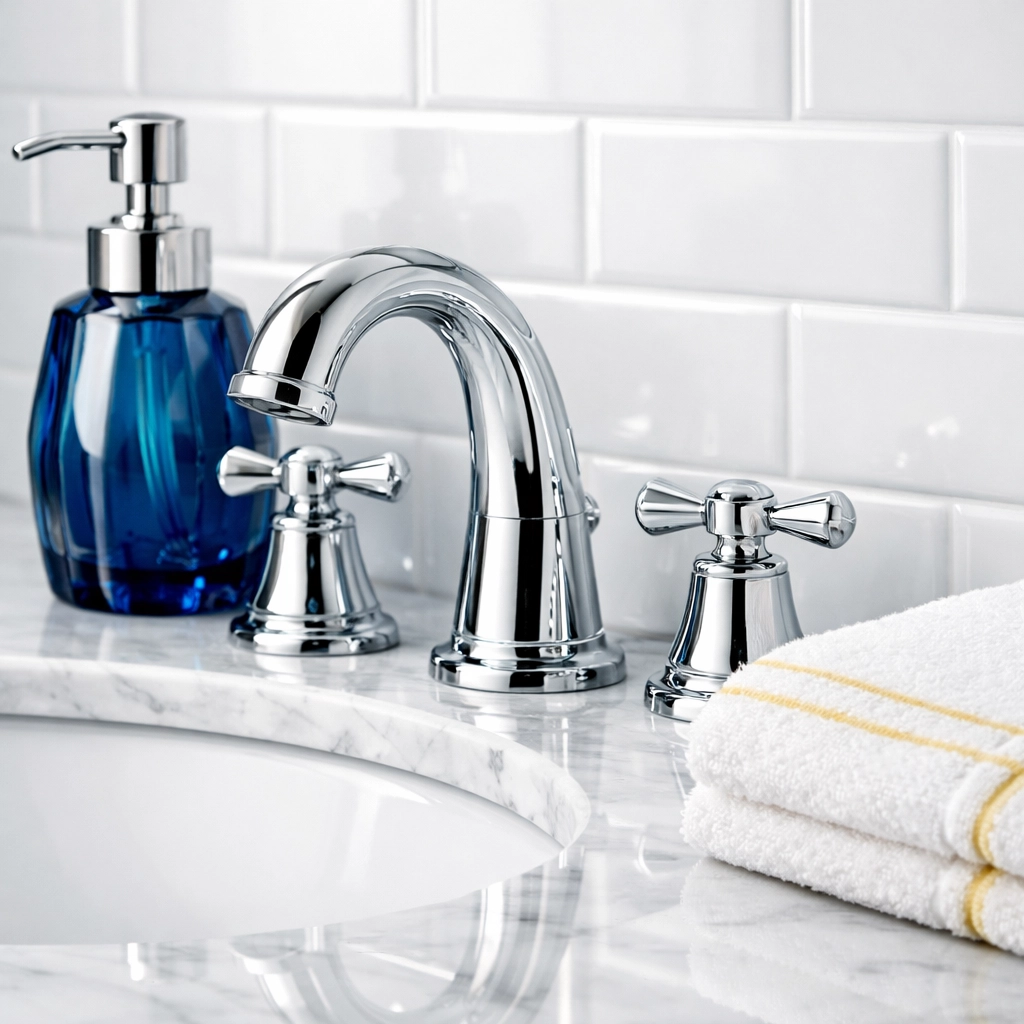 Sparkling clean luxury bathroom vanity and fixtures after professional move-in cleaning in Cambridge.