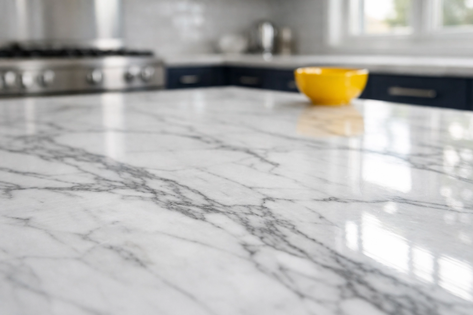 Close-up of a polished kitchen counter showing detailed house cleaning in Rutland MA.