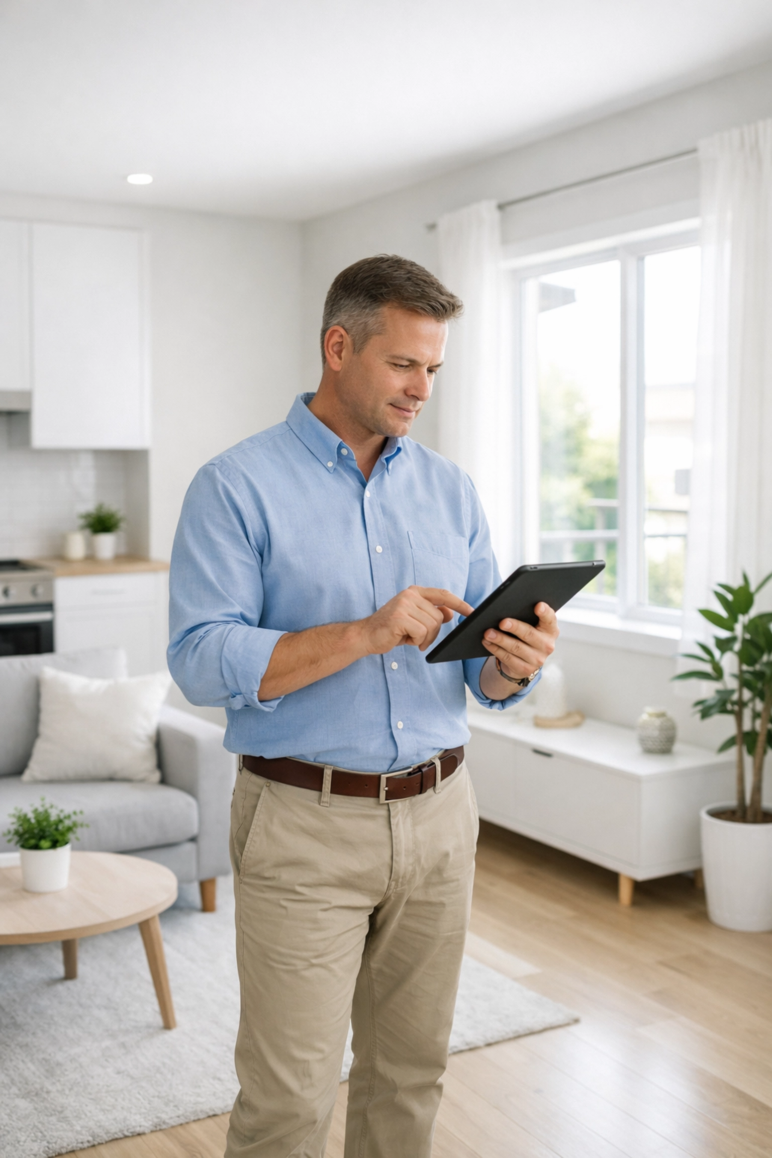 Property manager conducting final quality inspection of freshly turned apartment unit