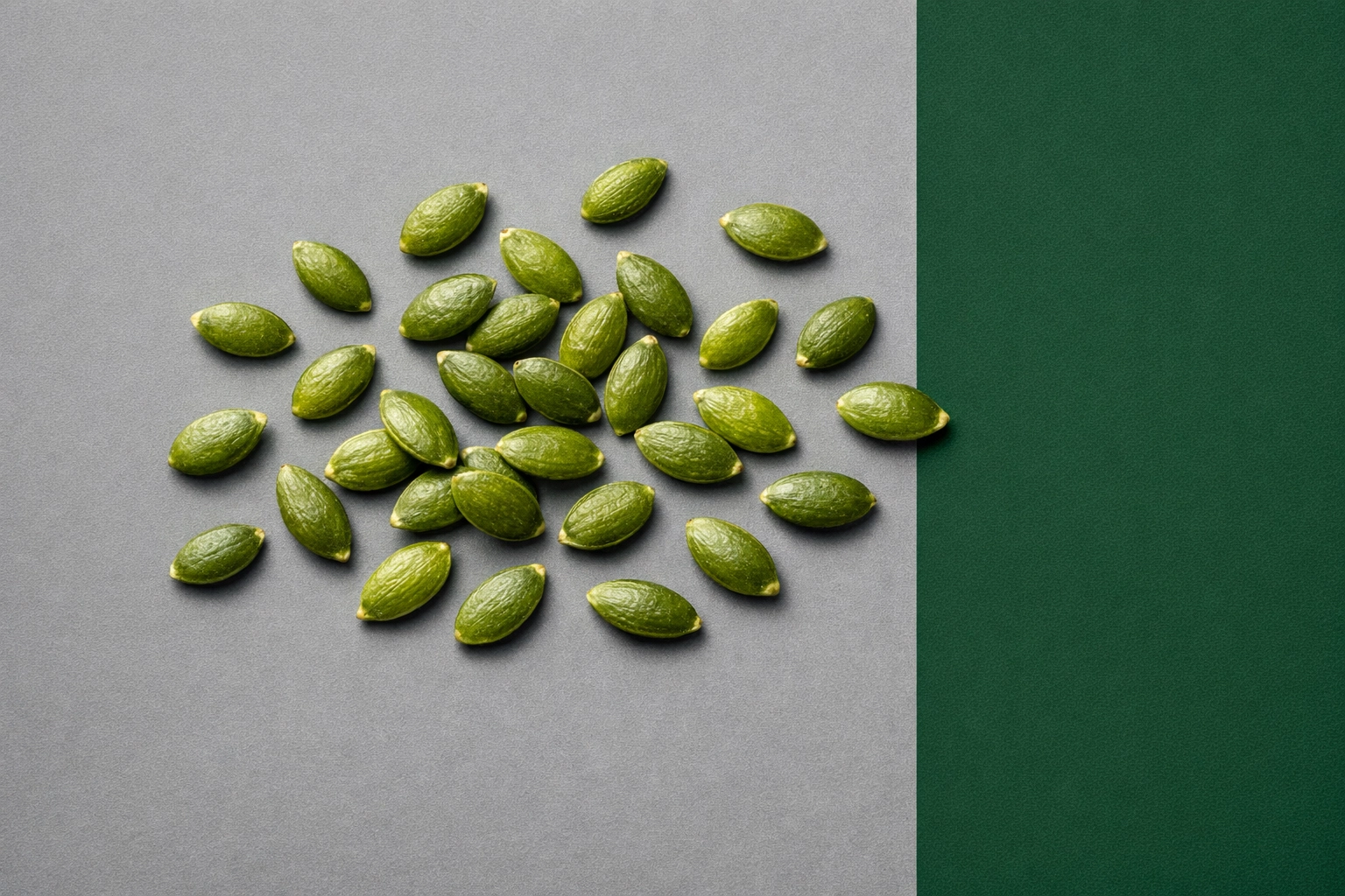 Vibrant pumpkin seeds on a modern background, a high-quality dietary source of magnesium.