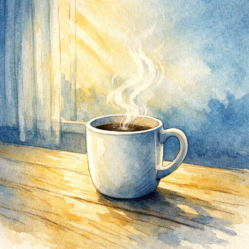 Morning coffee moment representing finding joy and gratitude in daily routines