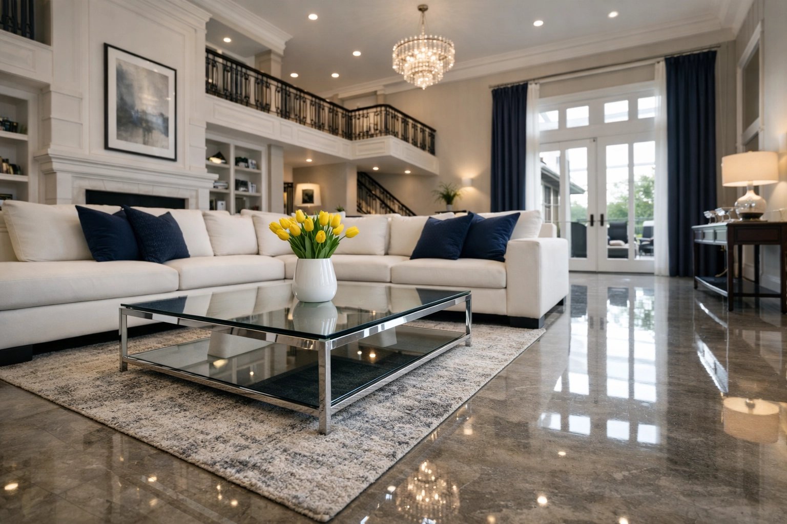 A spotless luxury living room in Lowell after a professional house cleaning service showing Ninja-level results.