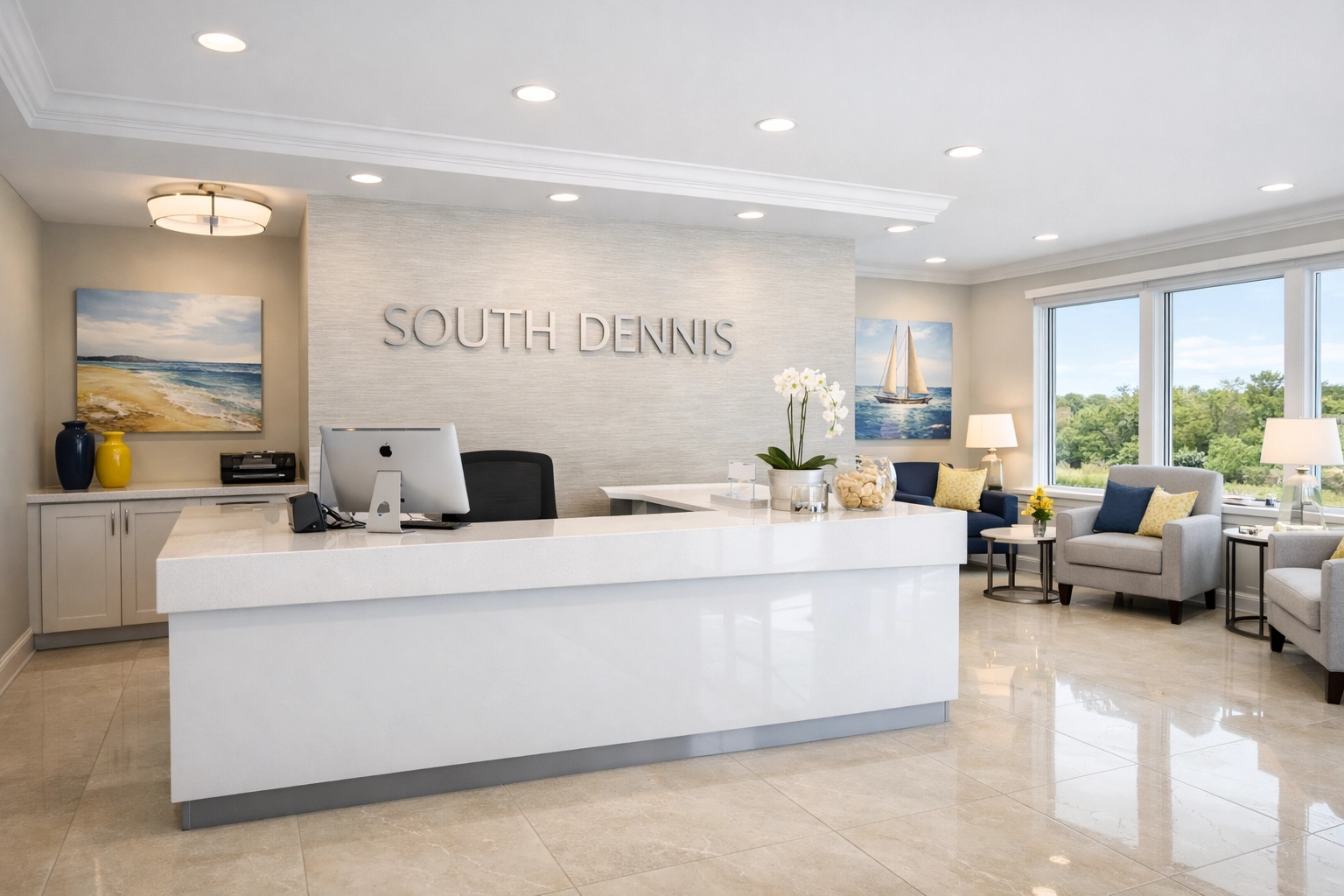 Clean and modern office reception area in South Dennis maintained by professional janitorial services.