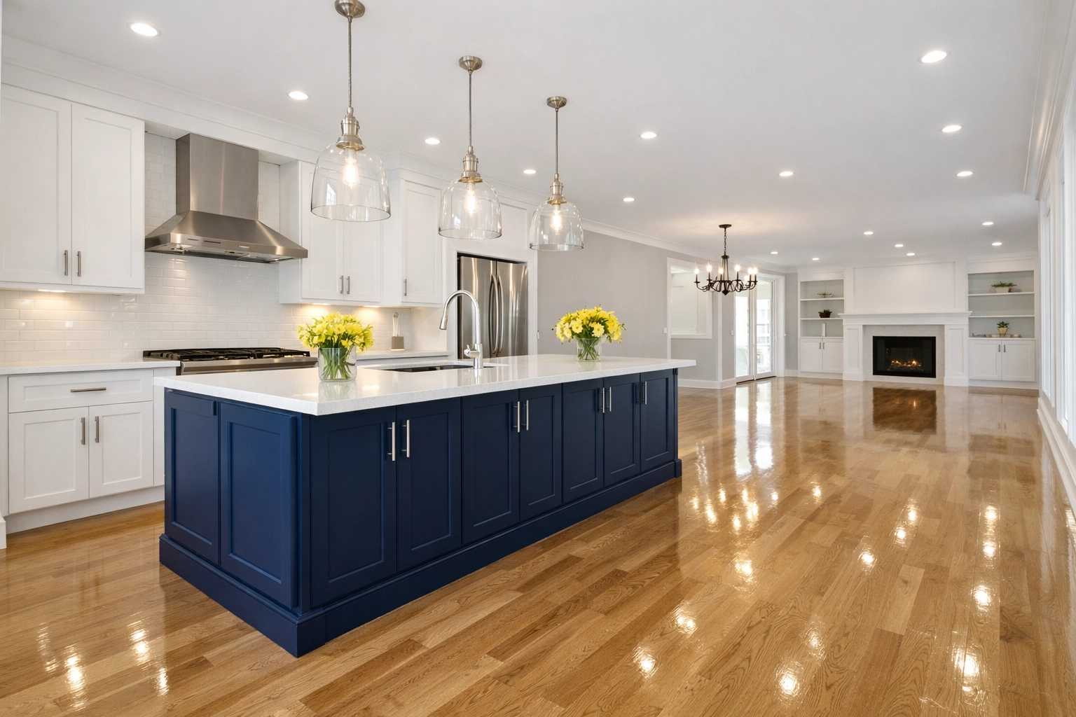 A spotless, high-end kitchen after a professional post-construction deep clean by The Cleaning Ninjas.