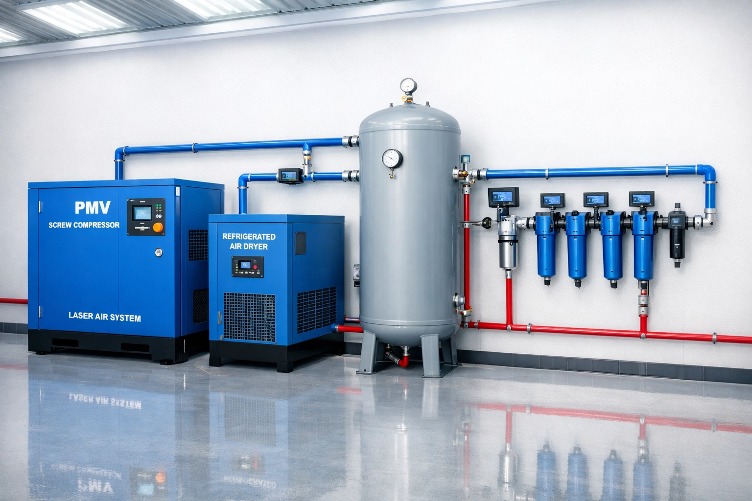 Complete laser cutting air compressor system with dryer, filters, and receiver tank