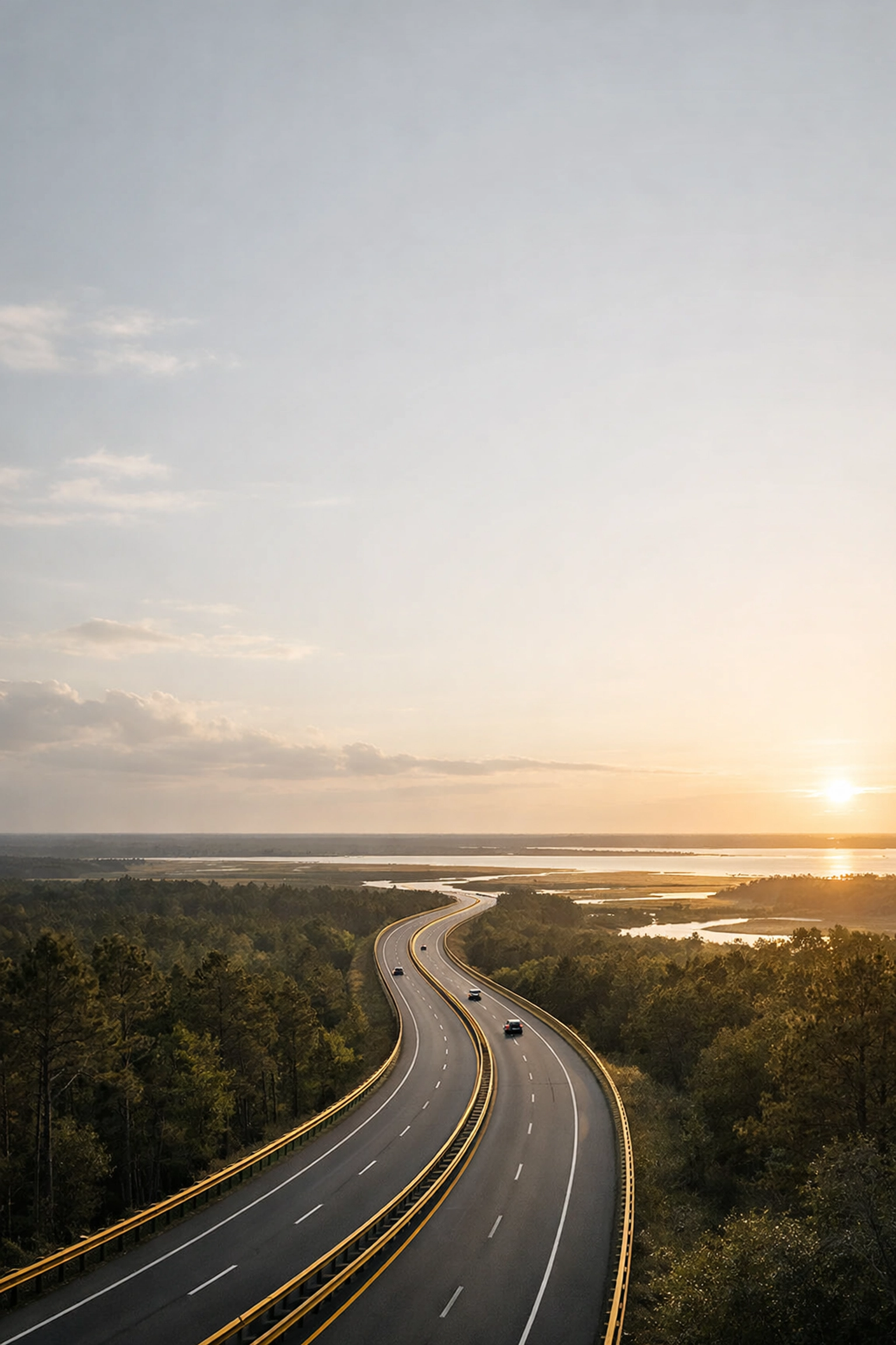 Highway view from Summerville SC toward Charleston showing Lowcountry landscape