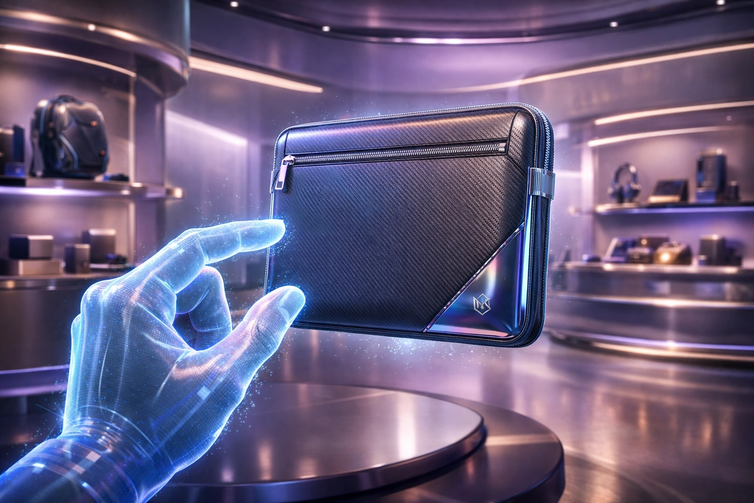 Metaverse shopping experience using gesture-based checkout and Larecoin for instant VR transactions.