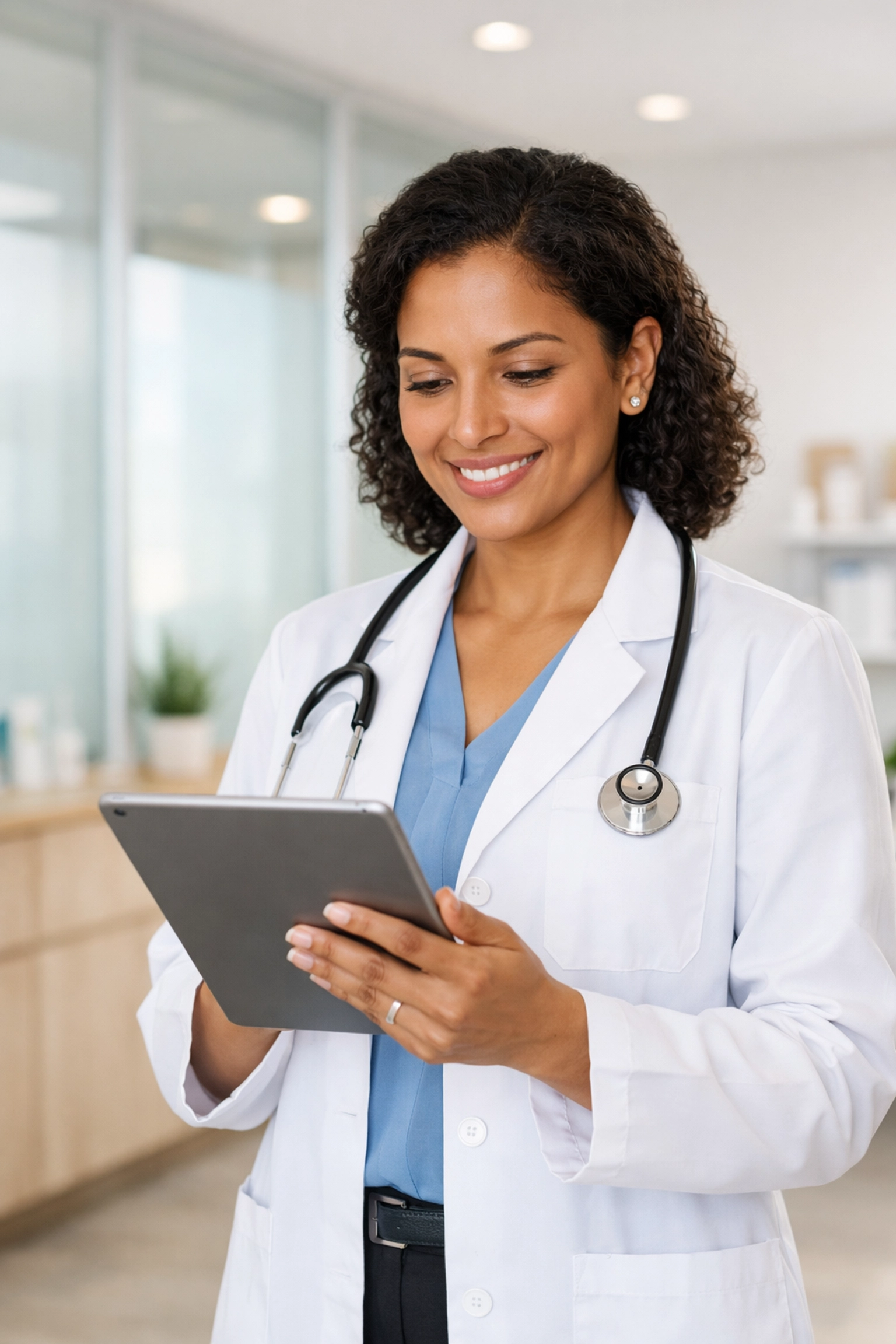 A smiling online weight loss doctor providing a professional medical consultation for Wegovy alternatives.