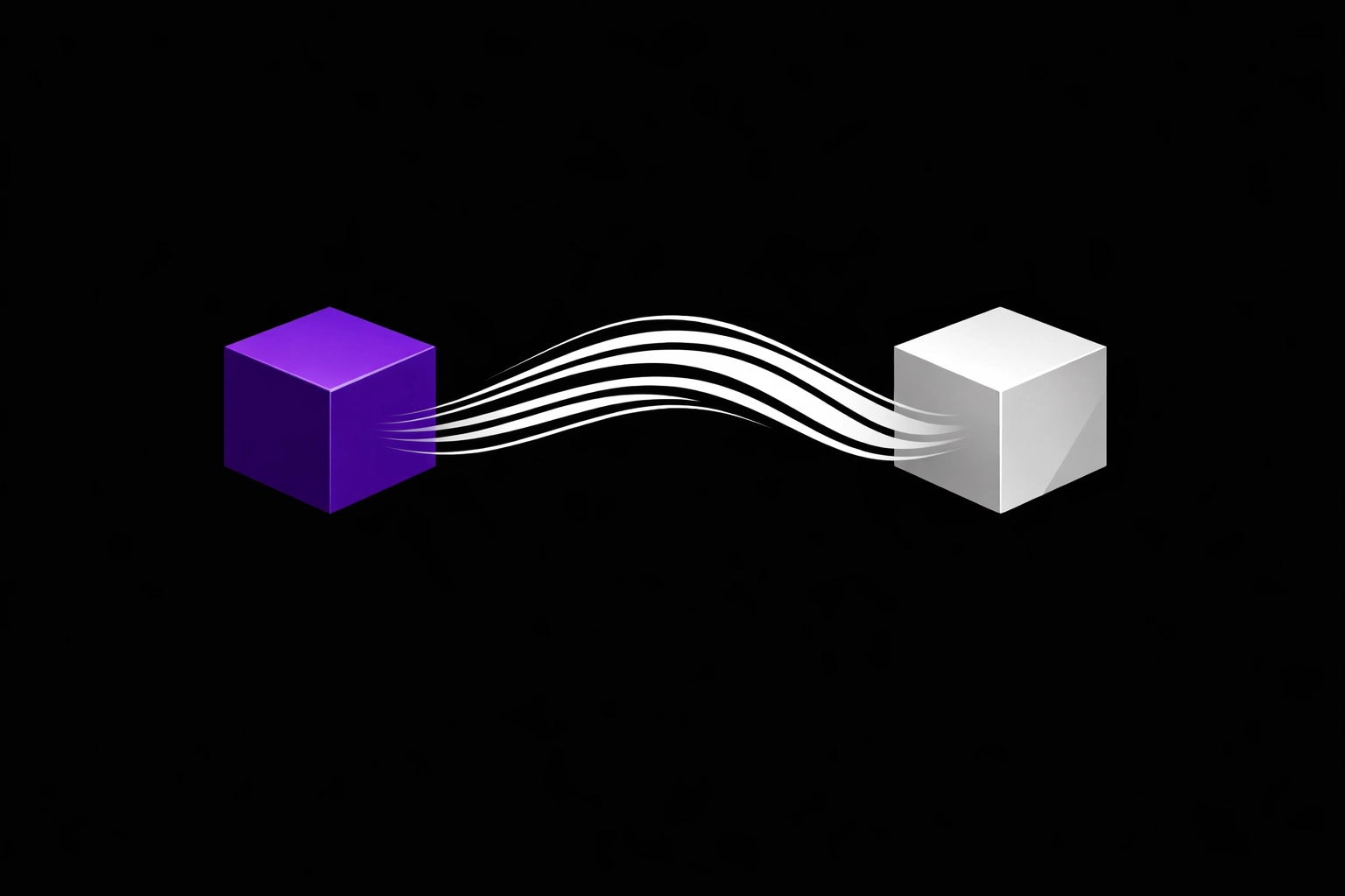 Abstract purple cubes connected by data lines representing AI integration for small business bookkeeping.