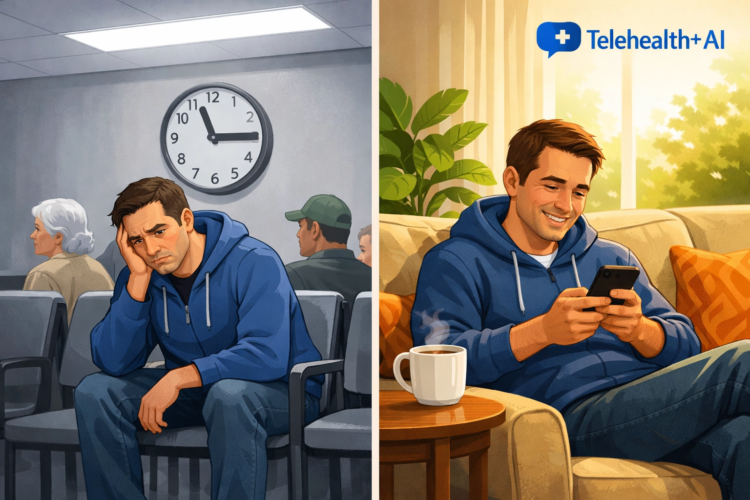 Comparison of traditional waiting room versus convenient home-based online doctor consultation