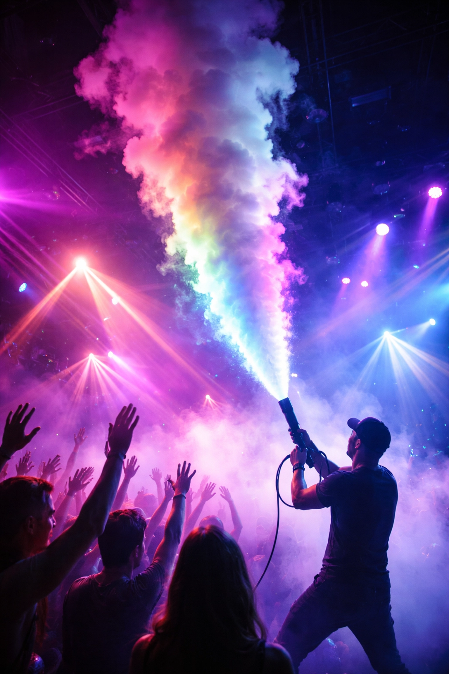 CO₂ LED Cryo Gun blast with colorful LED fog energizing a celebration dance floor at a JAMMIN' DJs event