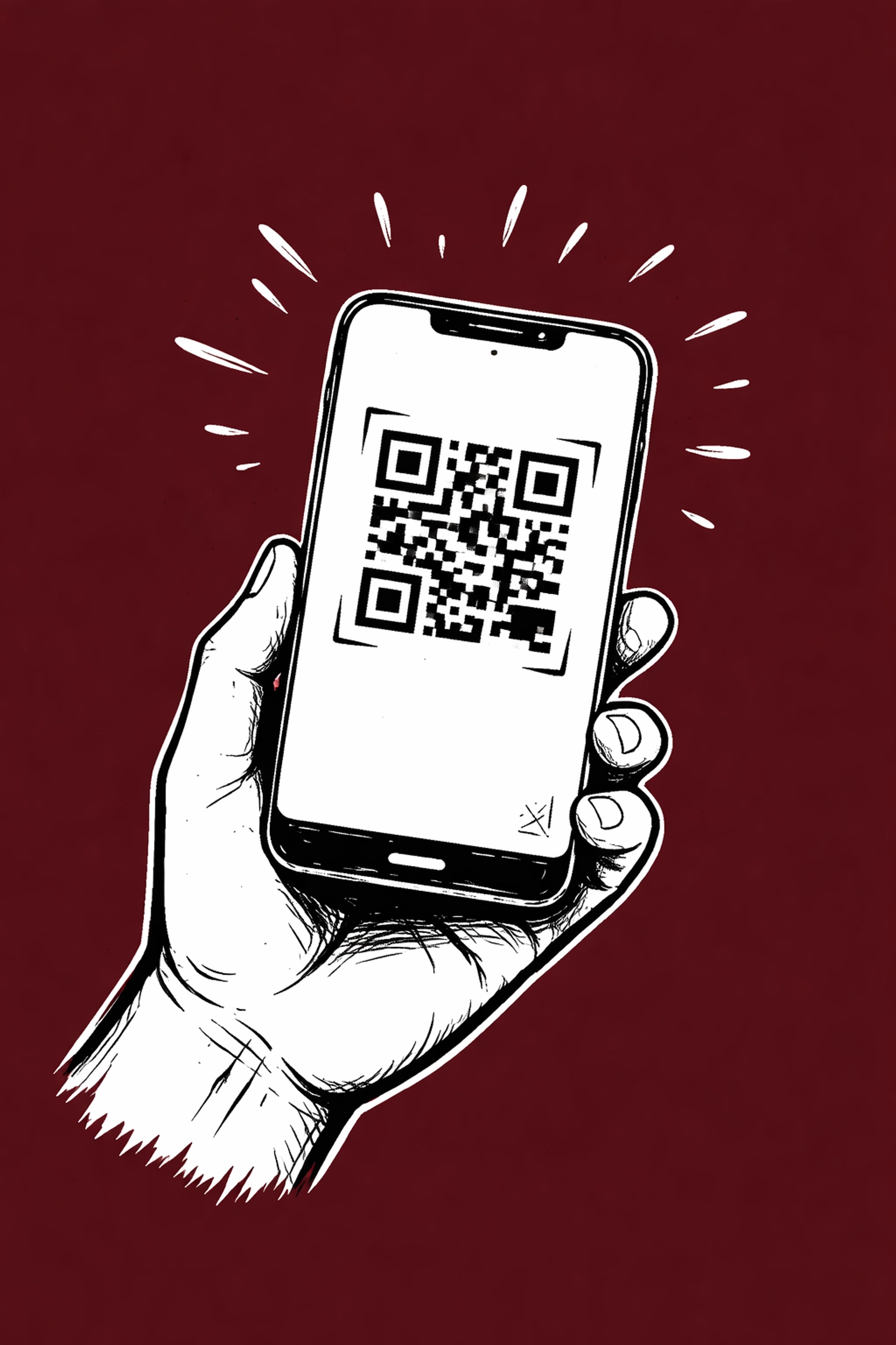 Hand holding a smartphone with a QR code, symbolizing modern check-in technology for creative studios.