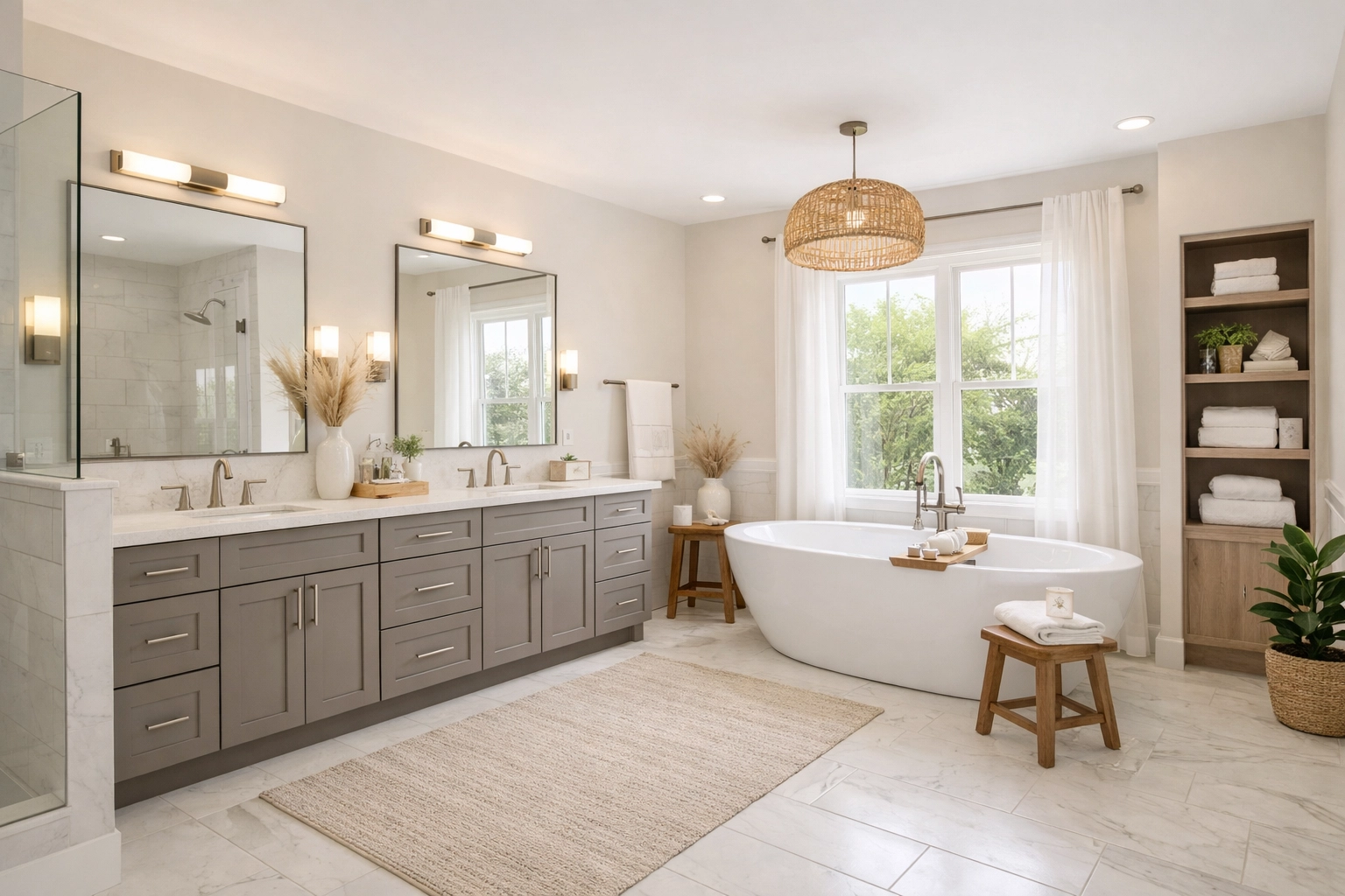 Contemporary bathroom renovation Orlando featuring dual vanity and timeless design