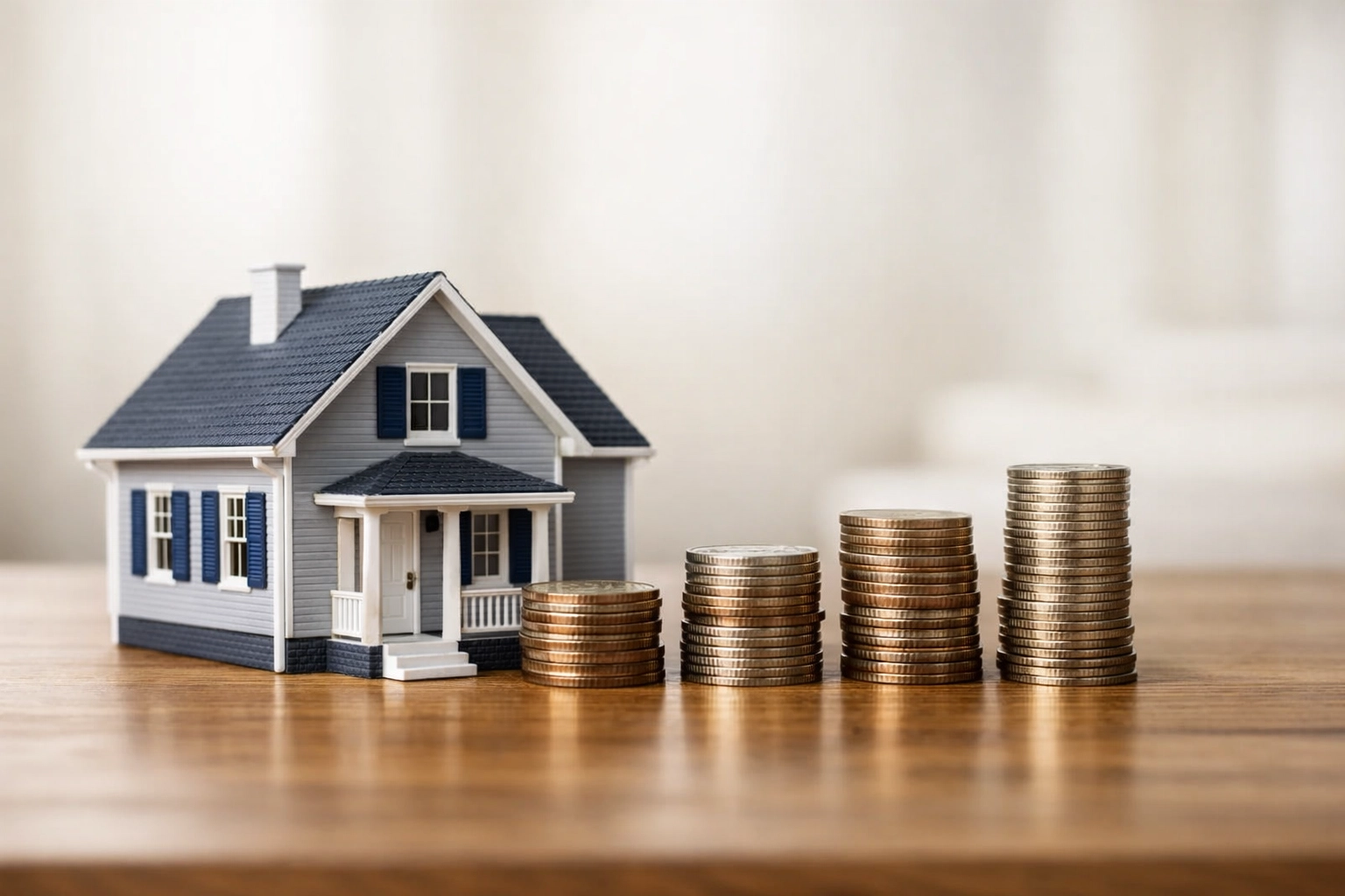 House model with coins representing various low down payment mortgage programs