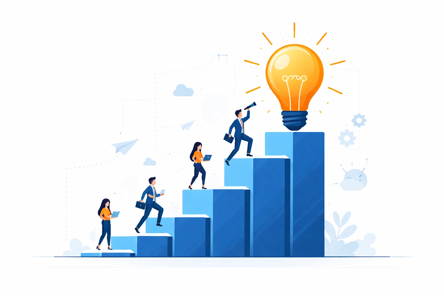 Upward-trending graph and lightbulb showing business growth through customer education revenue in 2026