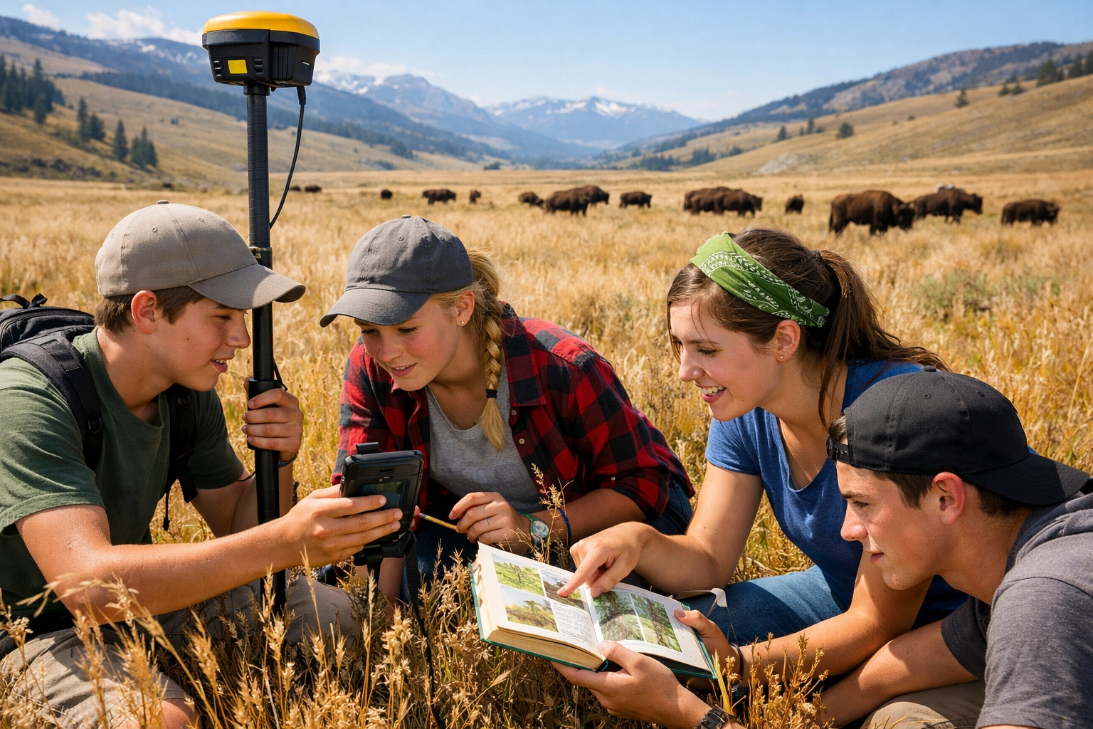 Students using GPS to map invasive plants during a Yellowstone Science Program for Schools.
