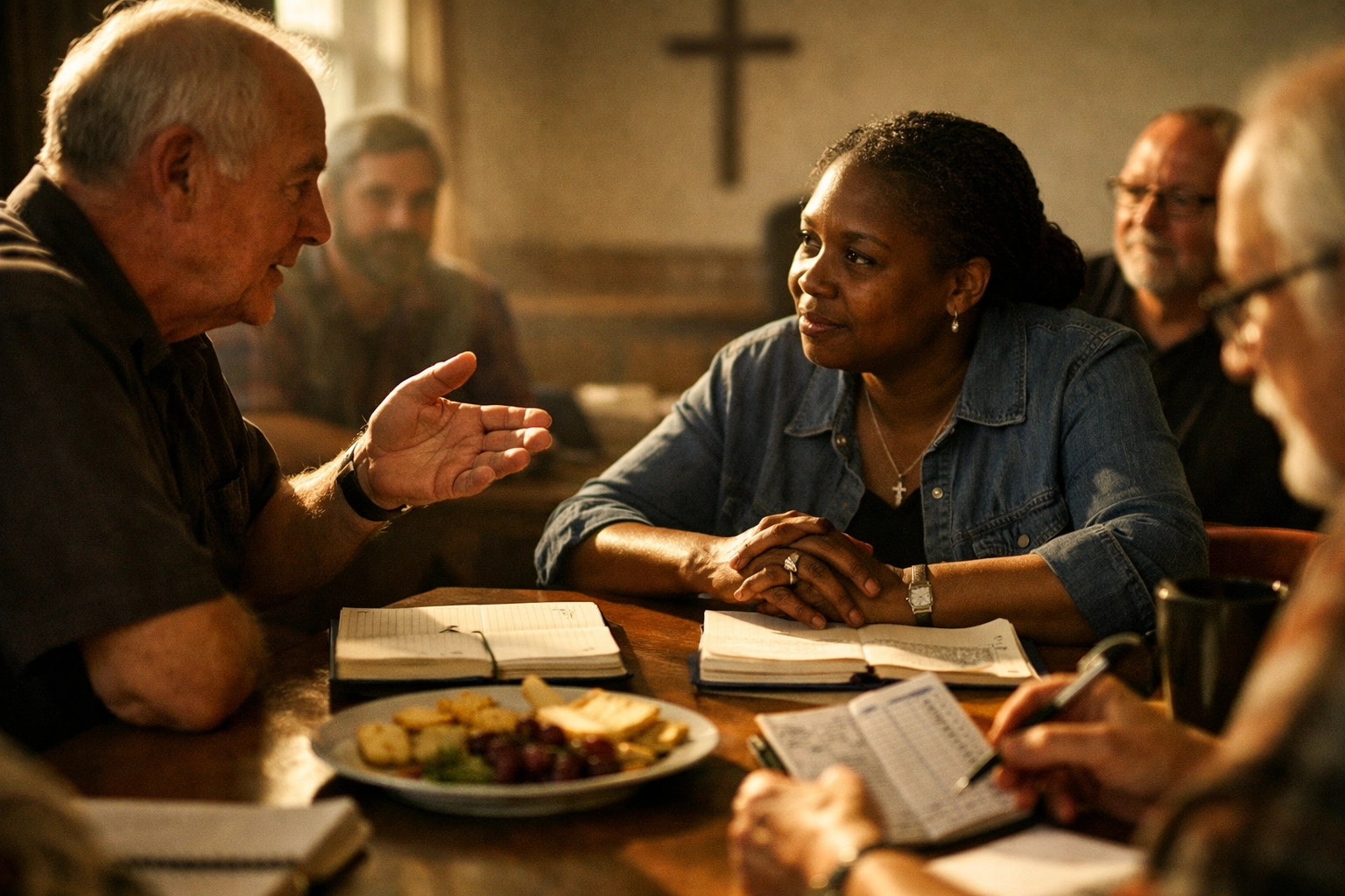 Diverse church lay leaders collaborating around a table to build a mission-driven bivocational ministry.
