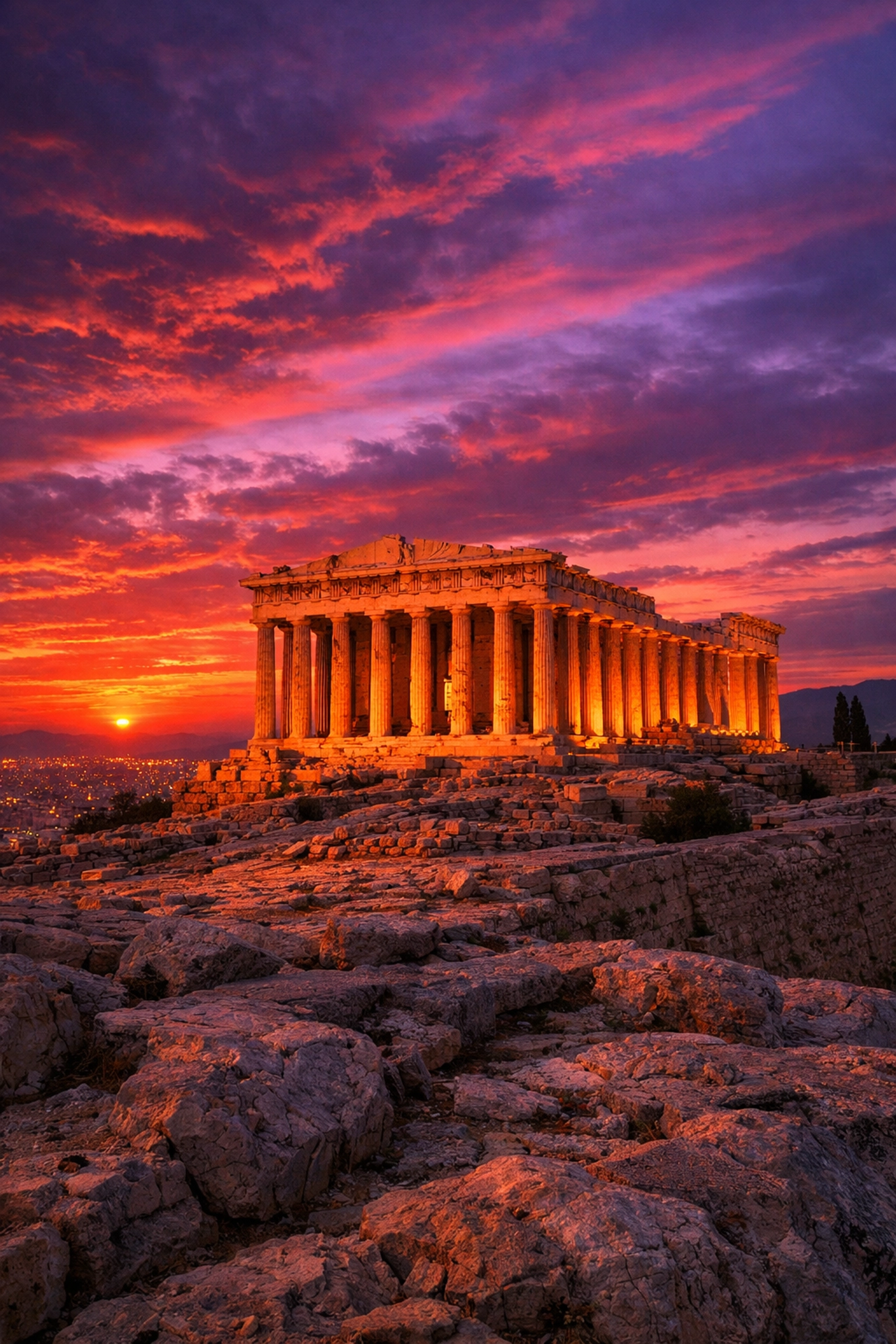 The Parthenon at the Acropolis during sunset, one of the best photography locations in Athens.