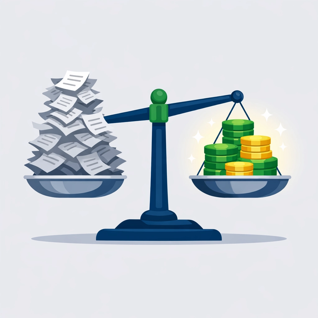 Illustration comparing messy receipts with the higher value of a standard deduction for a 2026 tax refund.