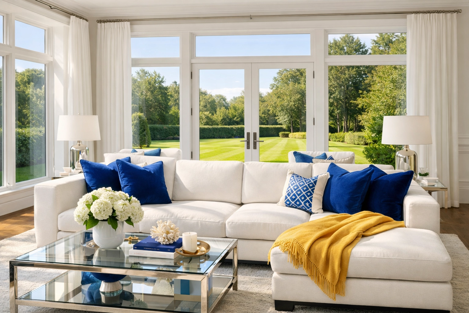 Dust-free Wellesley living room showing the results of professional luxury house cleaning services MA.