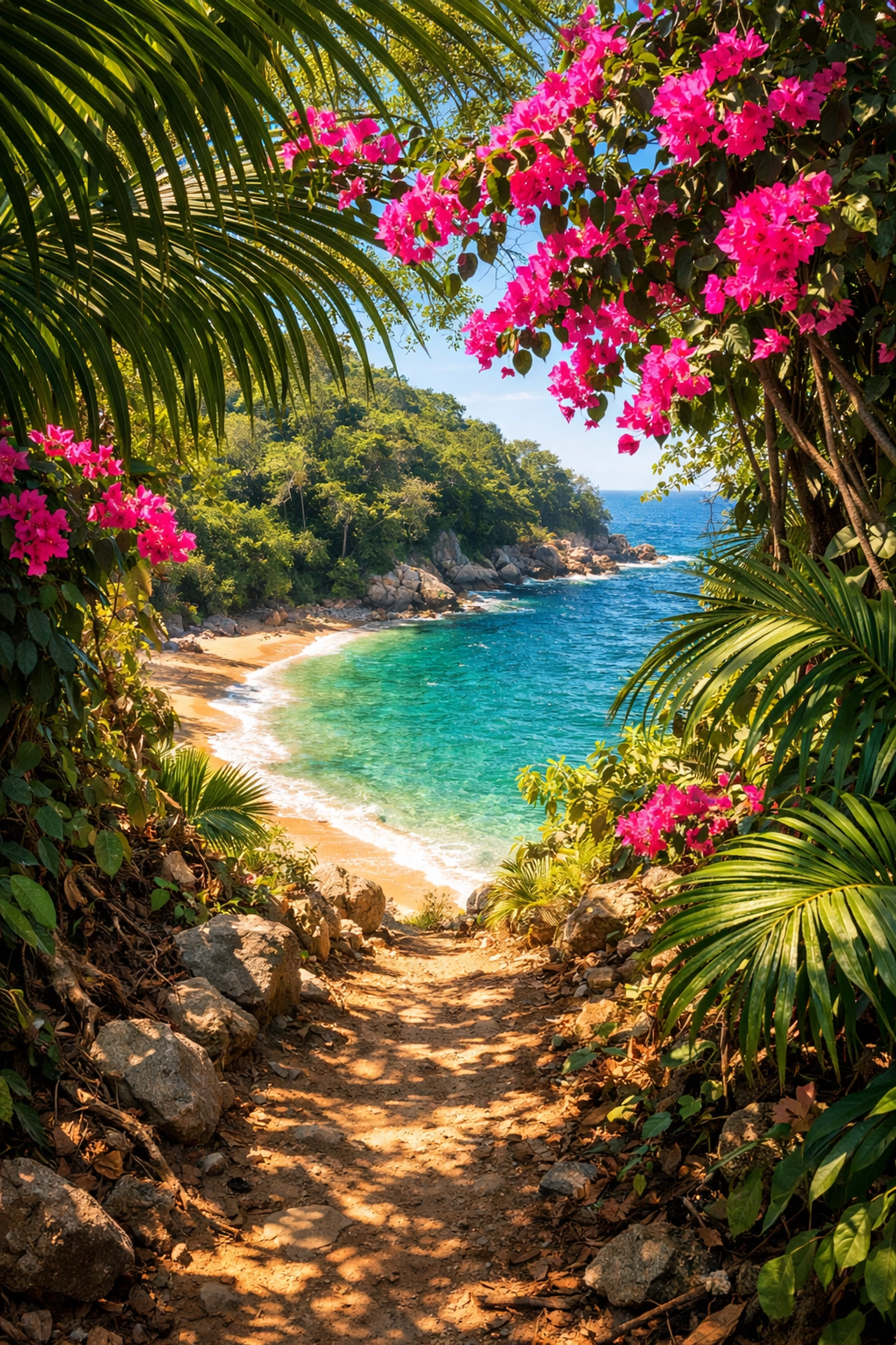 Lush jungle trail in Amapas leading to a secret beach near puerto vallarta condo house rentals.