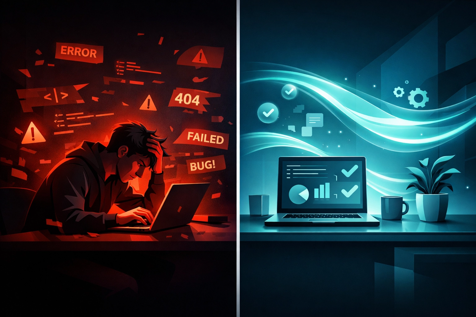 Manual testing versus AI test automation comparison showing efficiency gains