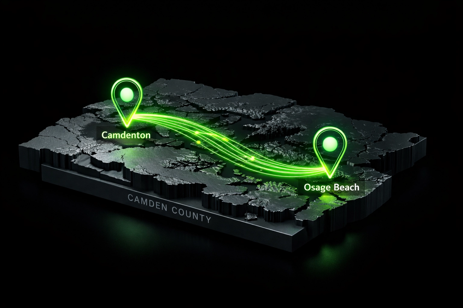 Map of Camden County highlighting Camdenton and Osage Beach directory service areas.