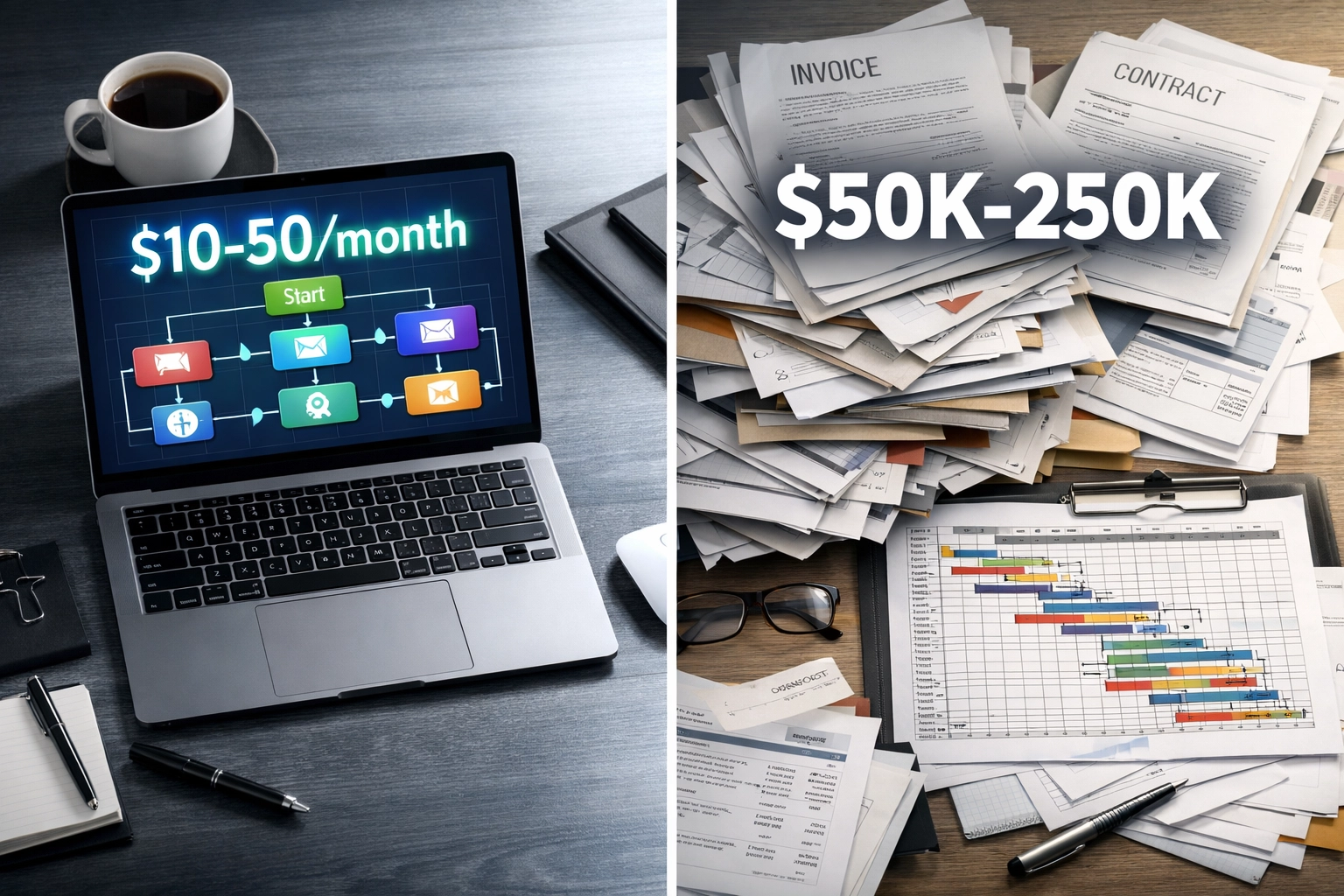 Cost comparison between affordable workflow automation and expensive custom software development