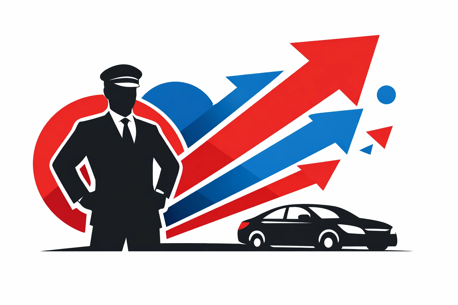 A driver silhouette with upward arrows symbolizing career growth through professional training.