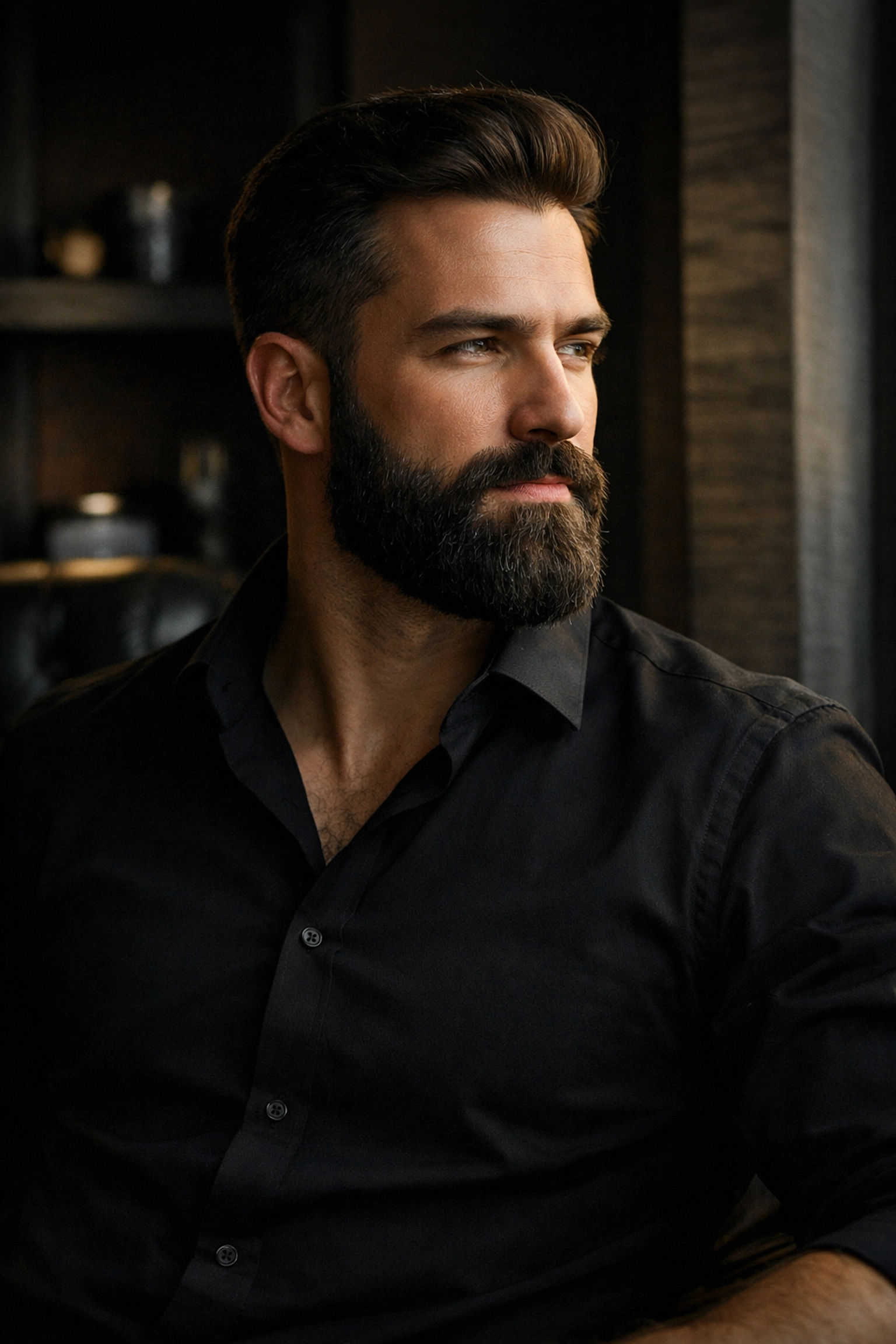 Confident man with a soft, perfectly groomed beard highlighting the benefits of quality skin care.