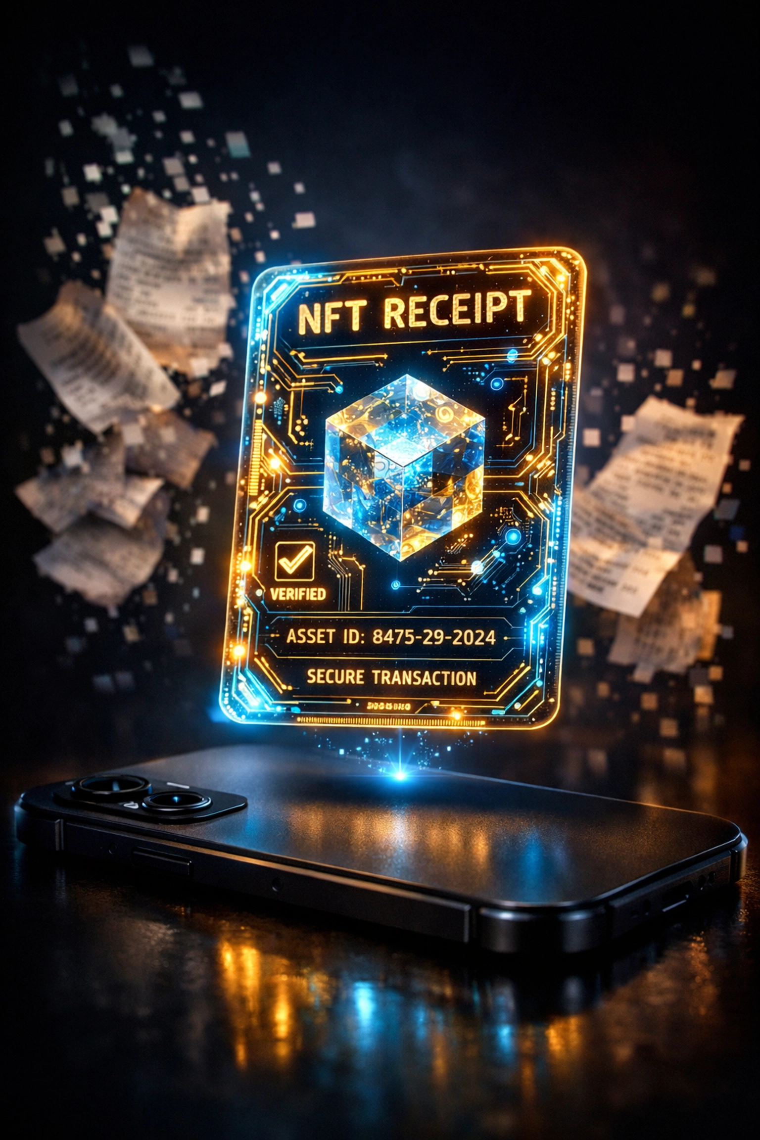 Holographic NFT receipt for secure crypto payments on Larecoin, replacing traditional paper business records.