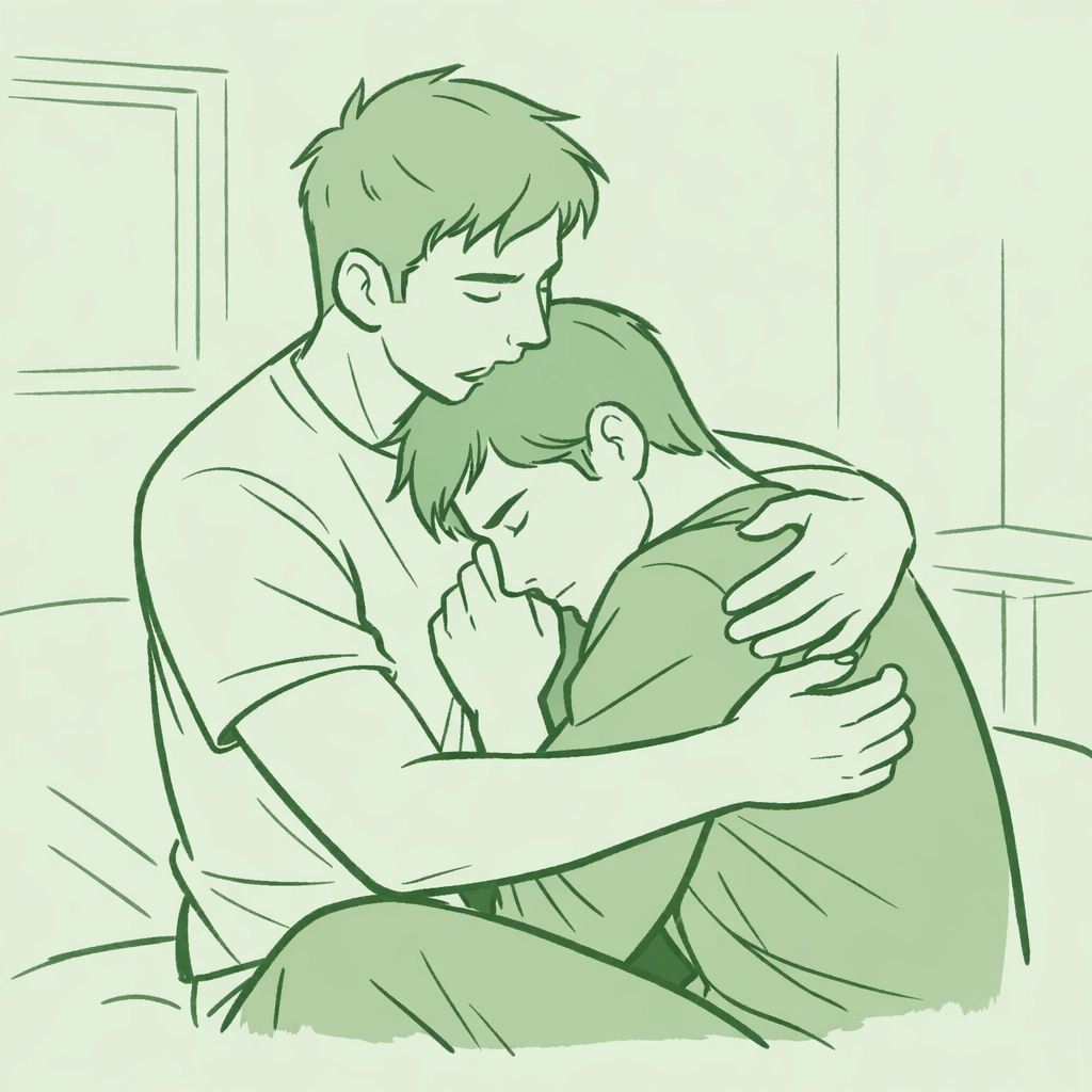 Two men embracing showing LGBTQ+ support and refuge from persecution