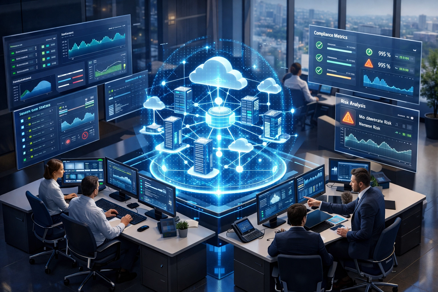 ServiceNow ITOM operations center displaying DORA compliance monitoring and network infrastructure