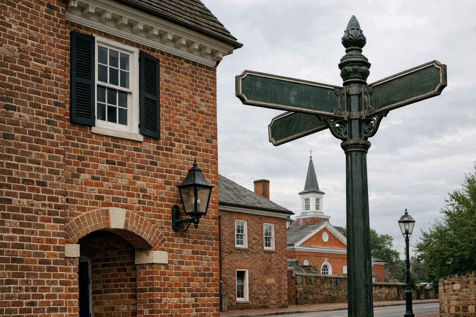 Fredericksburg Virginia historic brick architecture detail with street sign, no people