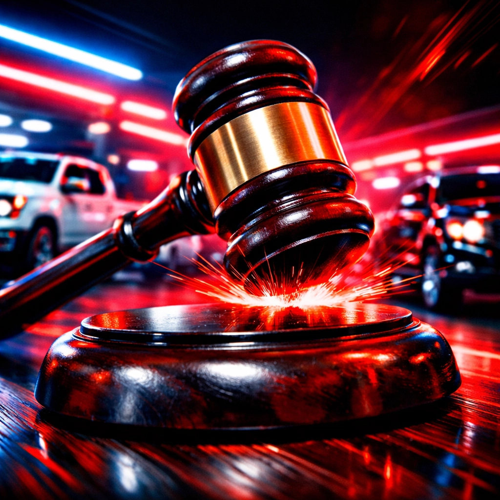 Auction gavel striking in front of cars, highlighting the urgency for Arnold car buyers during price hikes.