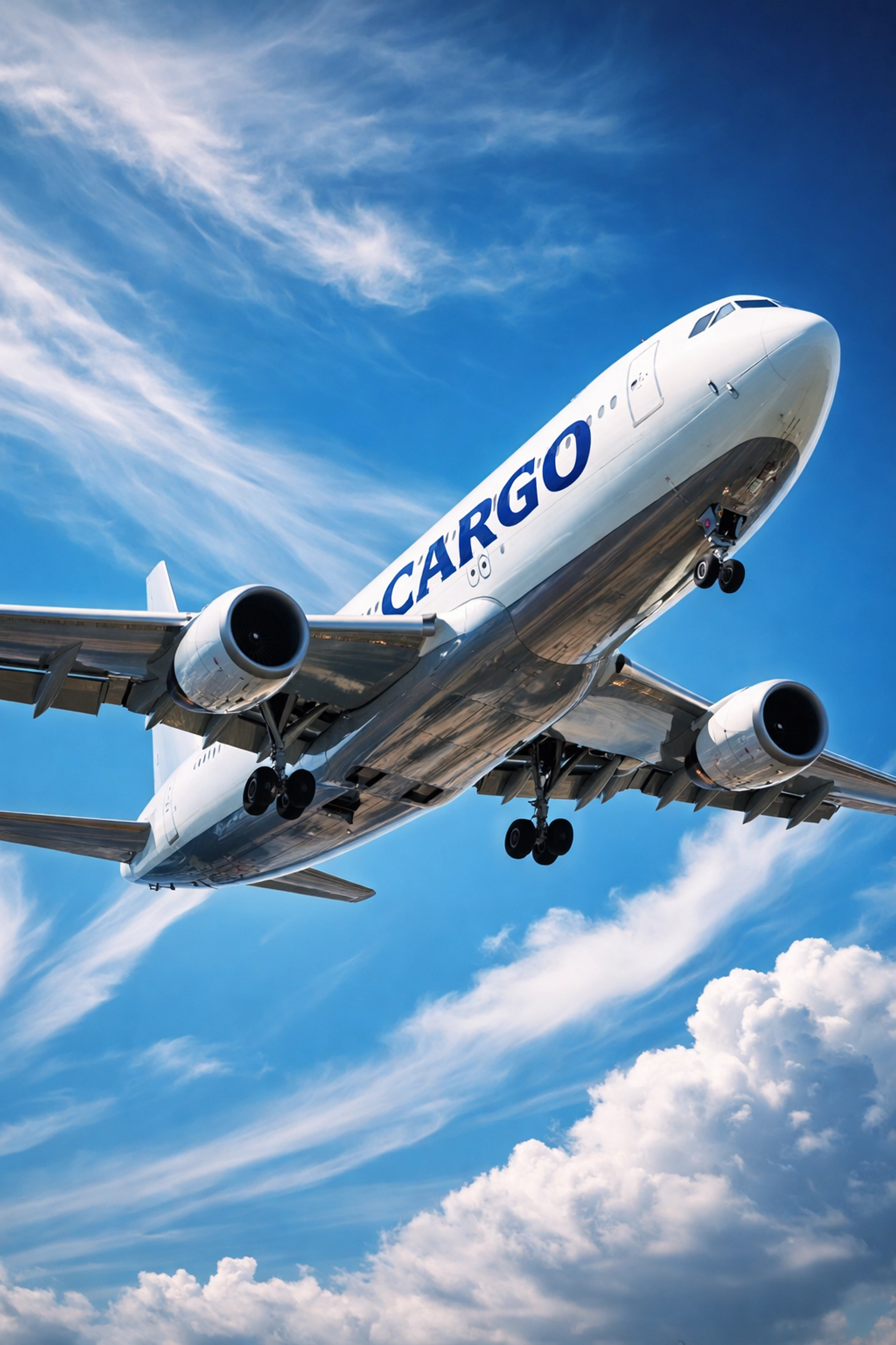 Cargo airplane in flight representing fast and reliable international air freight services