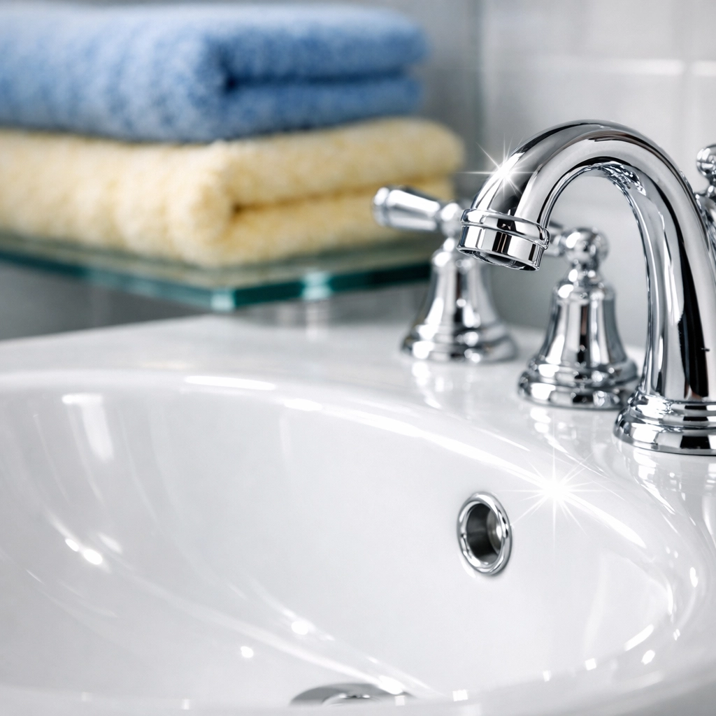 Deep cleaned luxury bathroom vanity and sink from professional house cleaning services MA.