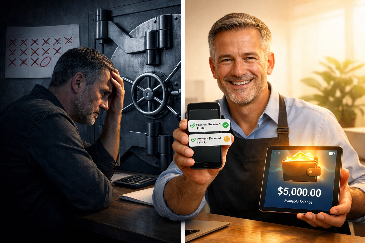 Self-custody wallet providing instant crypto payment access versus locked funds with waiting periods