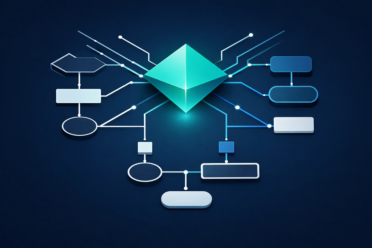 Minimalist digital process map showing the integration of Six Sigma DMAIC principles with modern AI technology.