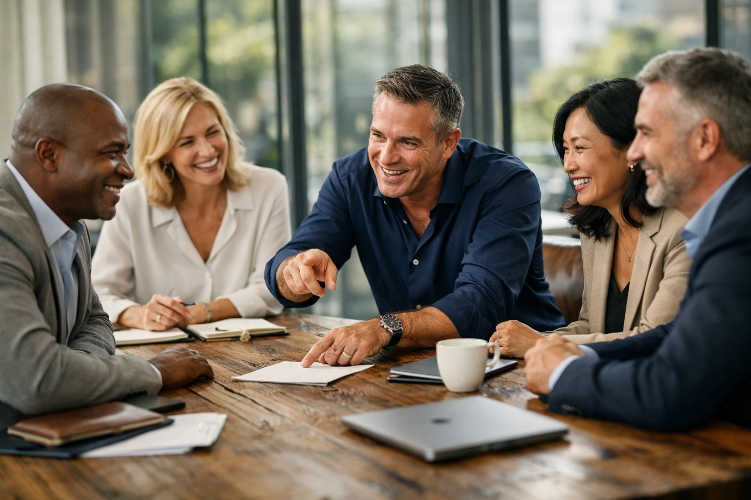 Diverse leadership team in a boardroom achieving internal brand alignment during a 90-day GTM reboot.
