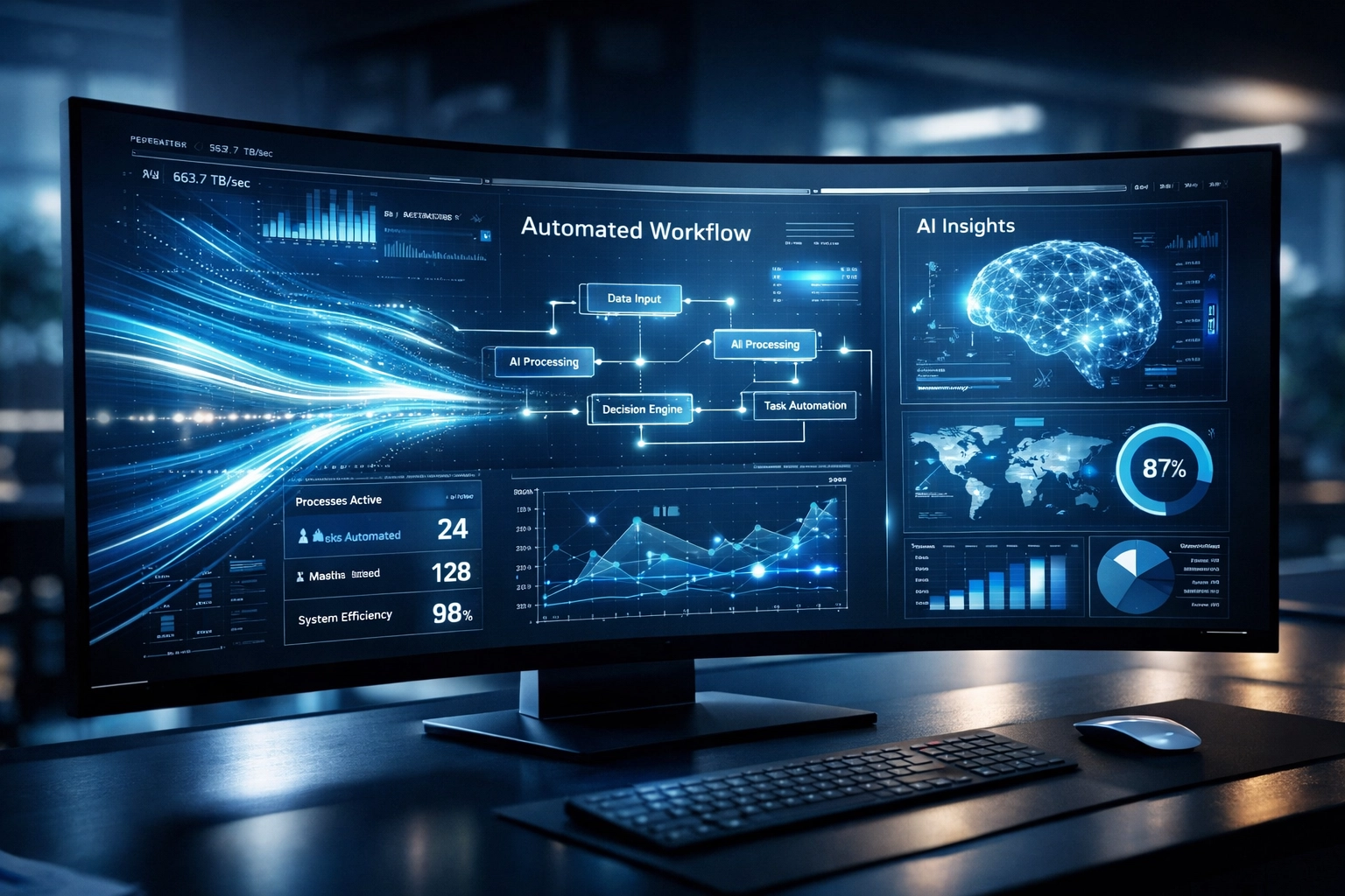 Custom automation dashboard displaying real-time data streams and workflow optimization