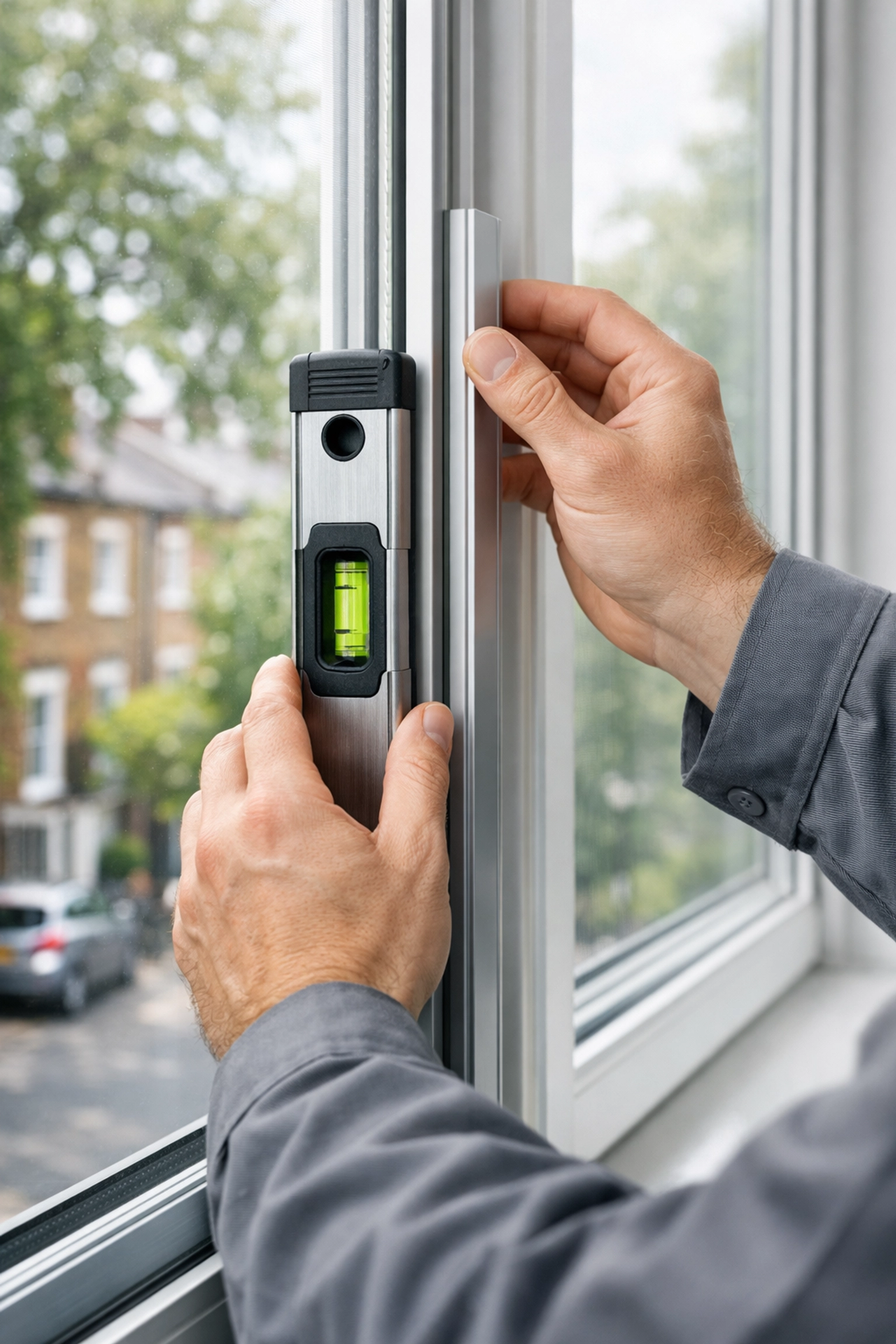 Professional secondary glazing installation showing an expert fitter securing a new window unit.