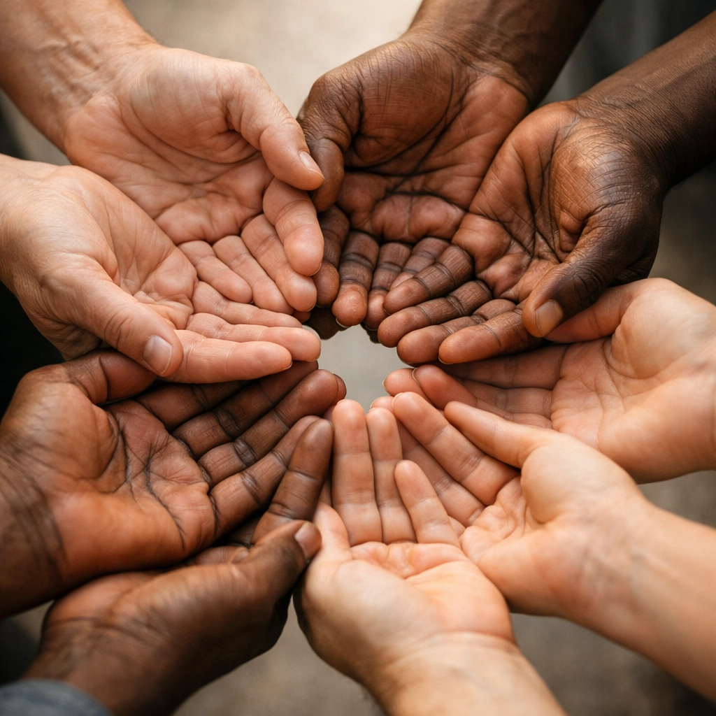 Diverse hands joined together representing unity and God's image in every person